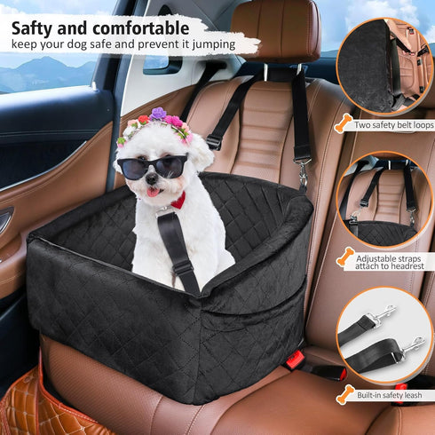 Dog Car Seat for Small Medium Dogs, Detachable Washable Booster Seat Under 30lbs with Storage Pockets