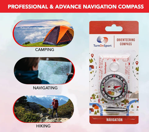 Backpacking TurnOnSport Orienteering Compass - Advanced Scout Compass for Hiking, Camping, and - Best Survival Gifts