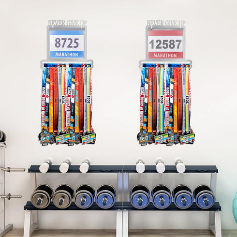 Moxweyeni Race Medal and Bib Display Rack for Runners - Wall Mounted Medal Holder