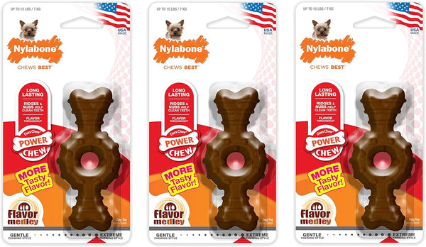Nylabone 3 Pack Power Chew Textured Ring Bones, Petite Flavor Medley for Dogs Up to 15 Pounds, Made in The USA