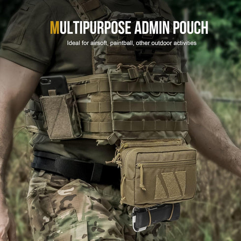 OneTigris Tactical Drop Pouch, PLUS1S Admin Pouch, Tactical Tool Pouch with Hook and Loop Panel for Tactical Vest Chest