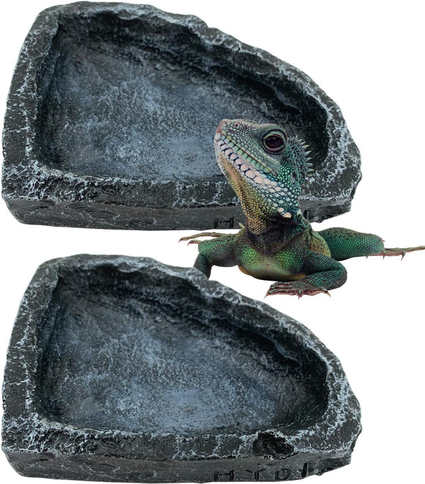 Reptile Water Dish Food Bowl, 2 Pack Corner Bowl for Bearded Dragon, Lizard, Frog, Gecko, Tortoise, Hermit Crab