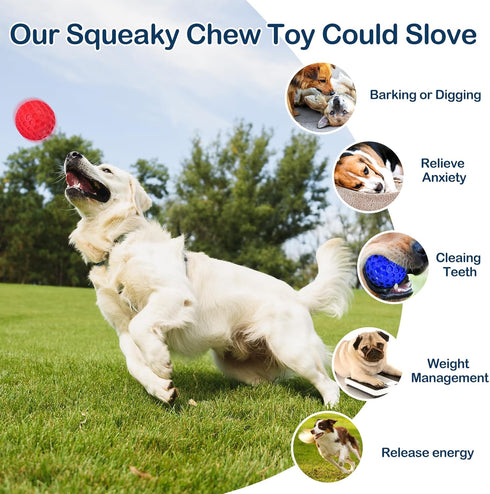 CHEODIN 2 Pack Indestructible Squeaky Dog Balls for Aggressive Chewers, Interactive Dog Toys for Teething, Relieving