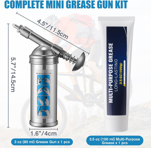 LemonRoad Nozzle, 100g 3oz Mini Grease Gun with High Performance Bicycle Grease, Small Lubricant Gun with Bicycle