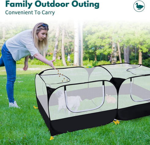 Small Animals Playpen,Pet Cage Tent Large Chicken Run Coop with Detachable Bottom Breathable Transparent Mesh Walls