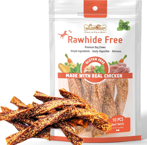 Beef Dog Chew Twist Sticks - 10pcs/Pack Puffed Human Grade Beef Dog Treat Sticks, Rawhide Alternative