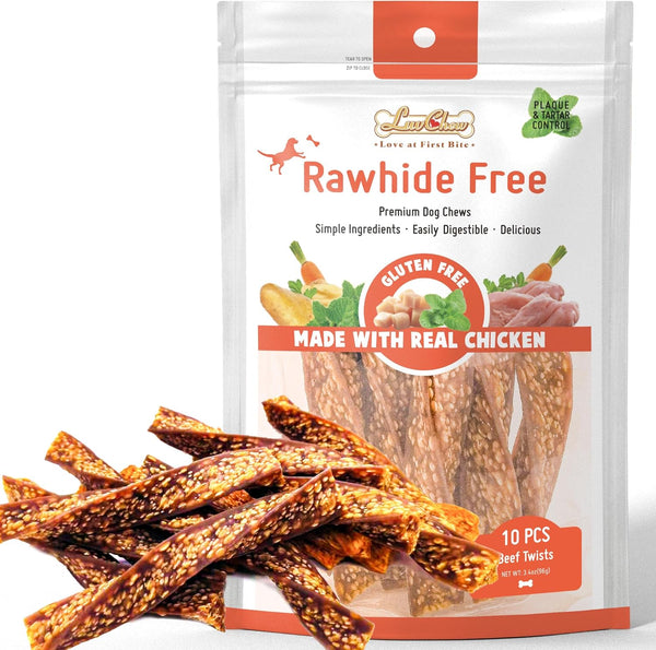 Beef Dog Chew Twist Sticks - 10pcs/Pack Puffed Human Grade Beef Dog Treat Sticks, Rawhide Alternative