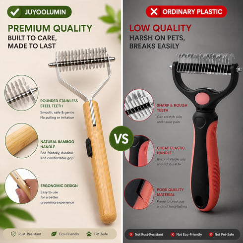 Juyoolumin 4-in-1 Set Bamboo Pet Grooming Kit for Medium to Long Haired Dogs & Cats, Dematting Comb with Undercoat