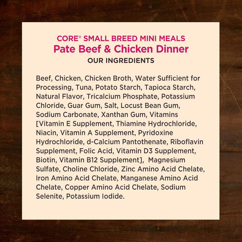 3-Ounce (Pack 12) Wellness CORE Natural Grain Free Small Breed Mini Meals Wet Dog Food, Pate Beef & Chicken Dinner