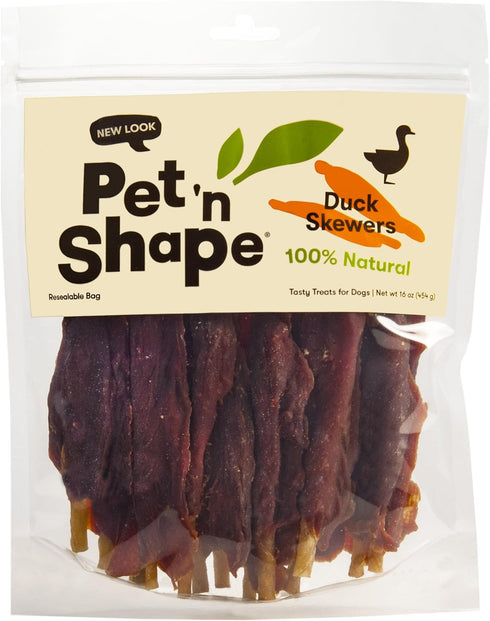 Pet 'n Shape Chik 'n Skewers – Duck Wrapped Rawhide Chew Dog Treats, 1 Pound