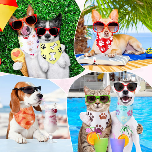 100 (25.6 17.7 17.7) Abbylike Pcs Paw Print Dog Bandanas Bulk Cute Footprint Bandanas for Dogs Triangle Kerchief Bib