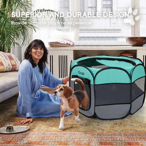 Goozii Pet Cat Playpen for Indoor Cats Enclosed, Puppy Dog Play Pen for Outdoor Travel Camping (Medium Size, Green