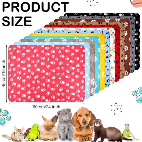 12 Pieces Fleece Blankets for Pets, Dog Puppy Blankets, Paw Print Dogs Cat Blanket Bedding Cover for Small Animals, 18
