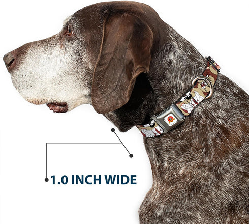 Dog Collar Seatbelt Buckle, Tasmanian Devil Expressions, Brown, 18 to 32 Inches, 1.5 Inch Wide