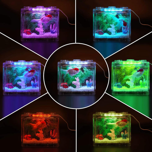 0.6 Gallon Small Betta Fish Tank Kit with LED Lighting, Stackable Beta Fish Bowl Accessories for Turtle Reptile Shrimp