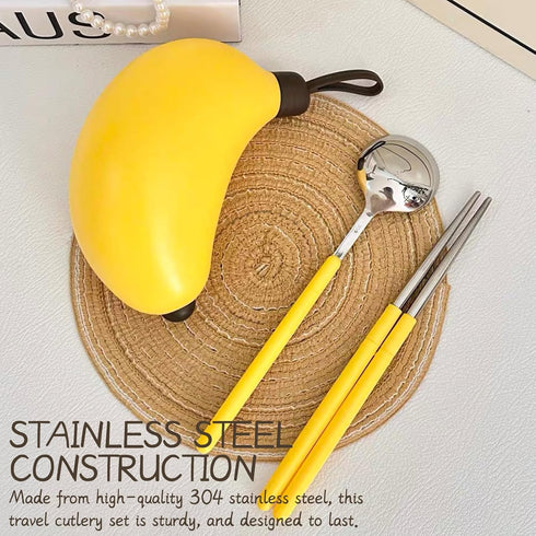 Dexprosy Set Creative Travel Cutlery with Banana Case - Reusable Stainless Steel Spoon, Chopsticks, and Portable