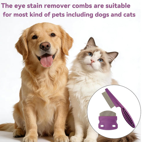 Varjjae 2 Pack set) Professional Pets Eye Combs,Pets Grooming Comb Kit,Stainless Steel Tear Stain Remover for Cats
