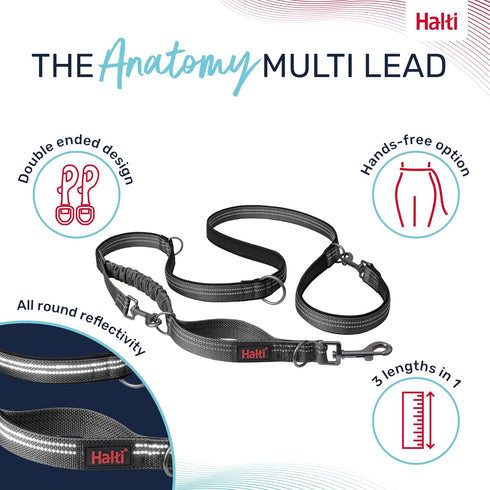 HALTI Anatomy Multifunctional Dog Leash - Shock Absorbing Double-Ended Leash, Ideal for Walking & Training, Size Small,