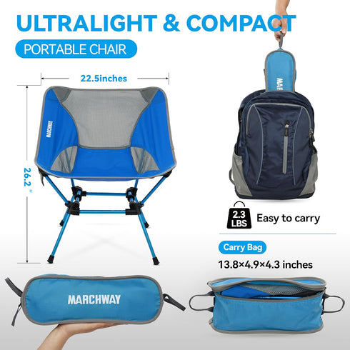 Backpacking MARCHWAY Ultralight Folding Camping Chair, Heavy Duty Portable Compact for Outdoor Camp, Travel, Beach