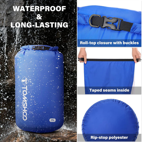 TOMSHOO Dry Bag 3-Pack/5-Pack, Lightweight Waterproof Roll Top Sack Set for Hiking, Fishing, Camping, Boating