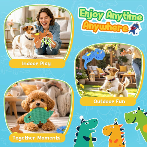 3-Pack KIPRITII Dinosaur No-Stuffing Dog Squeaky Toys to Keep Dogs Busy, Puppy Toys for Interactive Play & Boredom
