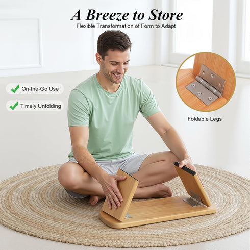 YUASDUU Folding Meditation Bench, Bamboo Kneeling Stool Squat Chair Prayer Kneeler Seiza Chair with Soft Pillow