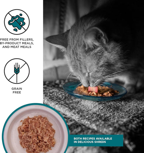 BIXBI Liberty Wet Cat Food Shreds Variety Pack, Chicken/Salmon & Tuna/Chicken Recipes, 2.75 oz Cans (12)