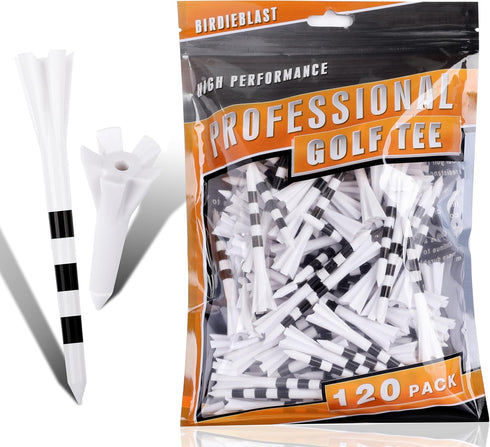 Professional Plastic Golf Tees 120 Pack, 100 Driver Tees & 20 Iron Tees, Reduces Friction & Side Spin