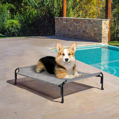 Veehoo Elevated Dog Bed, Medium Black Silver, Cooling Camping Raised Pet Bed with Slope Headrest, Washable, CWC2204