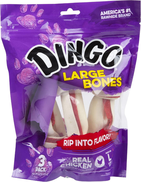 Large Dingo Rawhide Bone, 3-Count