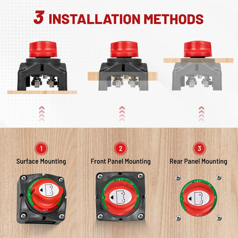 1-2-Both-Off 12V-48V 200A, w/M8 RED WOLF Battery Switch DC Heavy Duty Marine Battery Power Cut Master Switch Disconnect