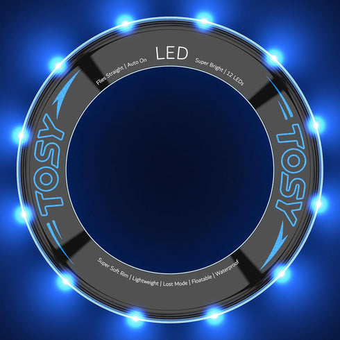 TOSY Flying Ring - 12 LEDs, Soft & Photoluminescent Rim, Auto Light Up, Safe & Waterproof Frisbee for Fun