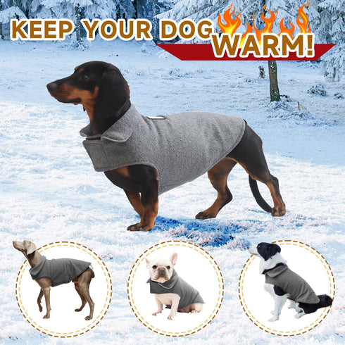 Fleece Dog Coat, Reflective Pet Jacket for Cold Weather, Extra Large to Small Pets (Grey, S)