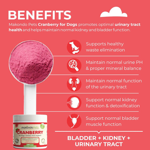 Cranberry Powder for Dogs, Urinary Tract Health, Bladder Support, Bacon Flavor, 100 Scoops