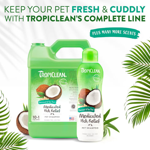 TropiClean Medicated Dog Shampoo for Allergies & Itching, Tea Tree & Oatmeal Shampoo for Sensitive Skin, 20 oz