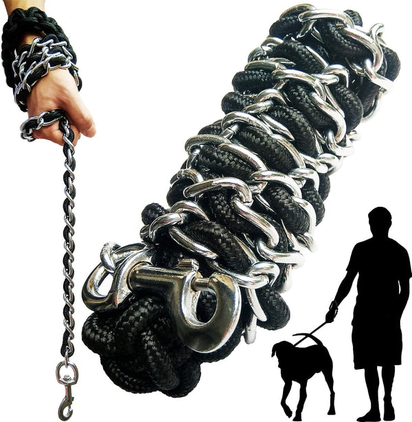 Dog Leash Metal Leashes with Pet Collar, Heavy Duty Anti Bite Chain Rope Hook for Training Walking Medium and Large Dogs