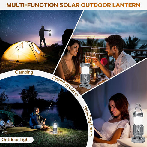 Solar Camping Lantern with Fan, Emergency Flashlight, USB Rechargeable Portable LED Lanterns for Tents, Power Outage