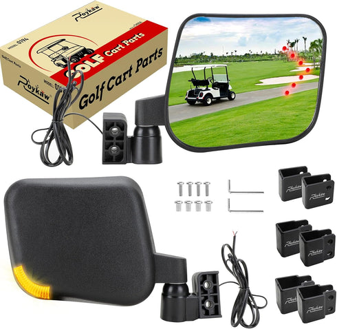 Roykaw Golf Cart No Drilling Folding Side Rear View Mirror - Compatible with LED Turn Signal Light, Universal