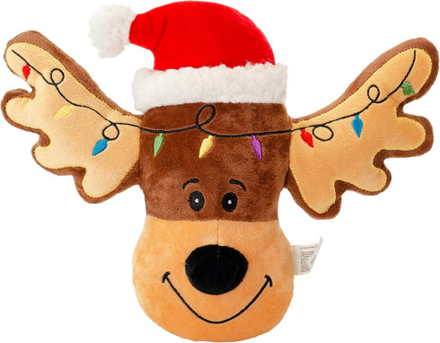Holiday Plush Pet Toy, Christmas Designs with Squeaker, 9" Reindeer Cookie