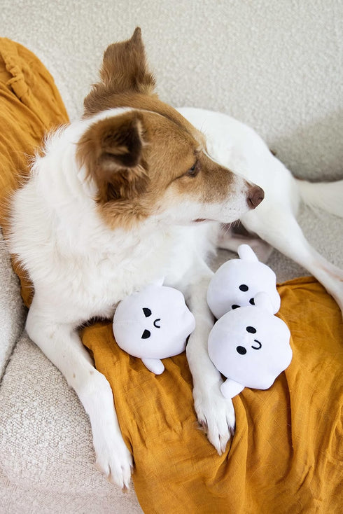 Pearhead Plush Squeaky Ghost Dog Toys, Set of 3 Halloween Stuffed Pet Toys, Must-Have Accessories for Dog Owners