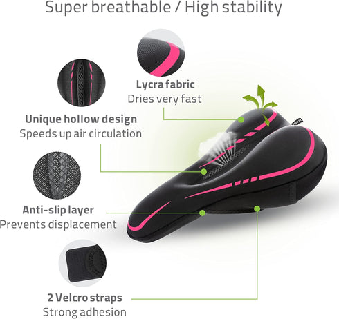 Narrow Gel Bike Seat Cushion, Extra Soft Comfy Bicycle Seat Cover with Extra Memory Foam & Gel for All Bikes