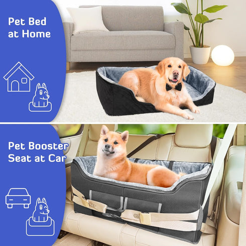 55 lbs INFANZIA Dog Car Booster Seat, Elevated Pet Car Seats for Large Medium Dogs with Safety Leash, Washable Lookout