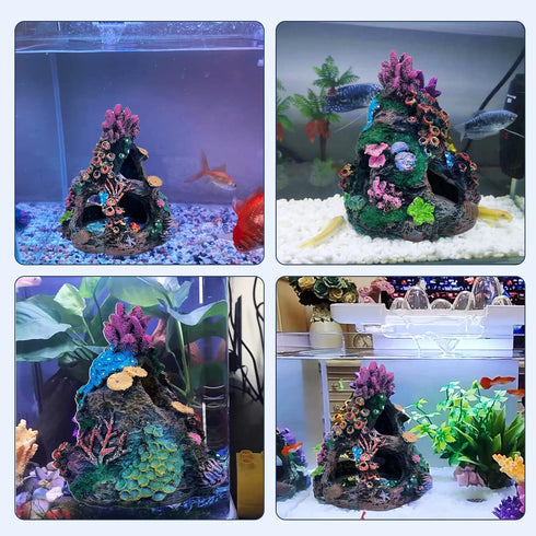 PINVNBY Coral Aquarium Decoration, Fish Tank Resin Rock Mountain Cave Ornaments for Betta Fish House.