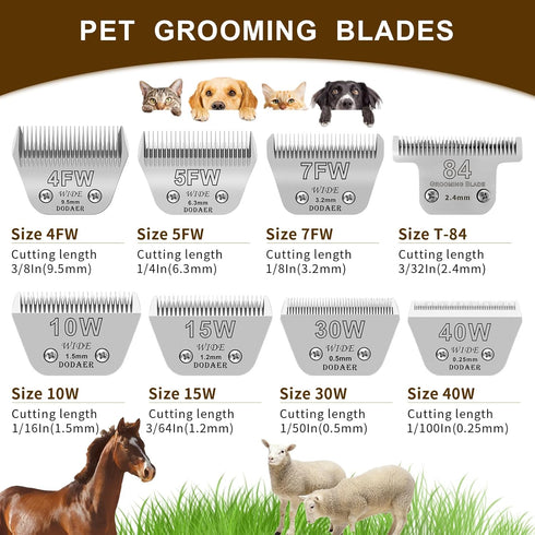 Professional Detachable Pet Dog Grooming Blades | Size 4FW Dog Grooming Wide Blade | Cutting Length 3/8", Compatible