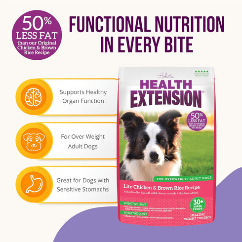 Health Extension Weight Control Dry Dog Food, Natural Lite Chicken & Brown Rice Recipe for Overweight Adult Dogs (1 lbs