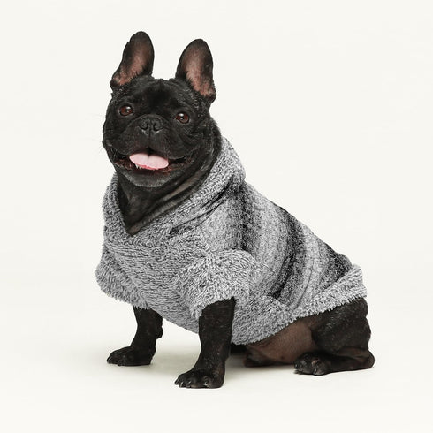 Fitwarm Fuzzy Dog Sweater, Knitted Winter Clothes for Small Dogs, Hooded Outfit in Heather Grey, Black, Medium
