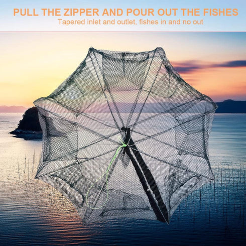 RiToEasysports Fish Net, Portable Collapsible Fishing Trap with Steel Wire Frame for Crab and Lobster, Perfect