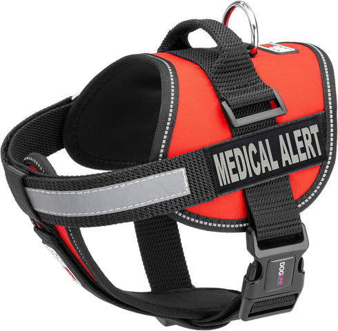 Dogline Vest Harness for Dogs with 2 Removable Medical Alert Patches, Large (28 to 38", Red)