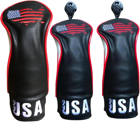 Golf Club Covers, 3 Pack Head Covers for Driver and Woods, USA Flag Driver & 3 Wood Headcovers