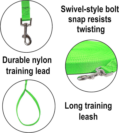 Hi Kiss Dog Obedience Recall Training Lead, 15ft to 100ft, Great for Training, Play, Camping, or Backyard